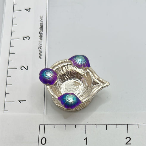 Pure Silver Diya With Blue Flowers 10g